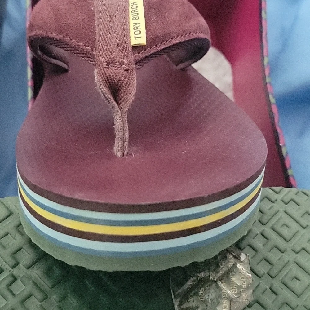 Tory Burch Burgundy Flip Flops - Picture 5 of 6
